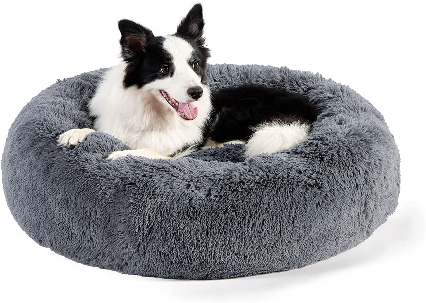 Luxurious Calming Cat Bed for Indoor Cats - 20-Inch Washable Plush Faux Fur Round Bed, Ideal for Pets Up to 15 lbs, Anti-Slip Design in Elegant Black
