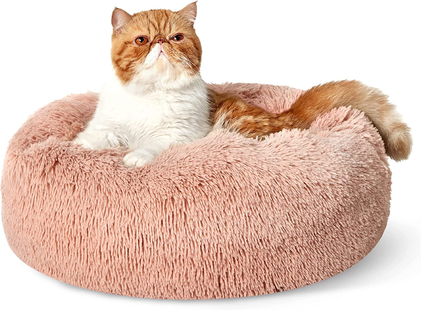 Luxurious Calming Cat Bed for Indoor Cats - 20-Inch Washable Plush Faux Fur Round Bed, Ideal for Pets Up to 15 lbs, Anti-Slip Design in Elegant Black