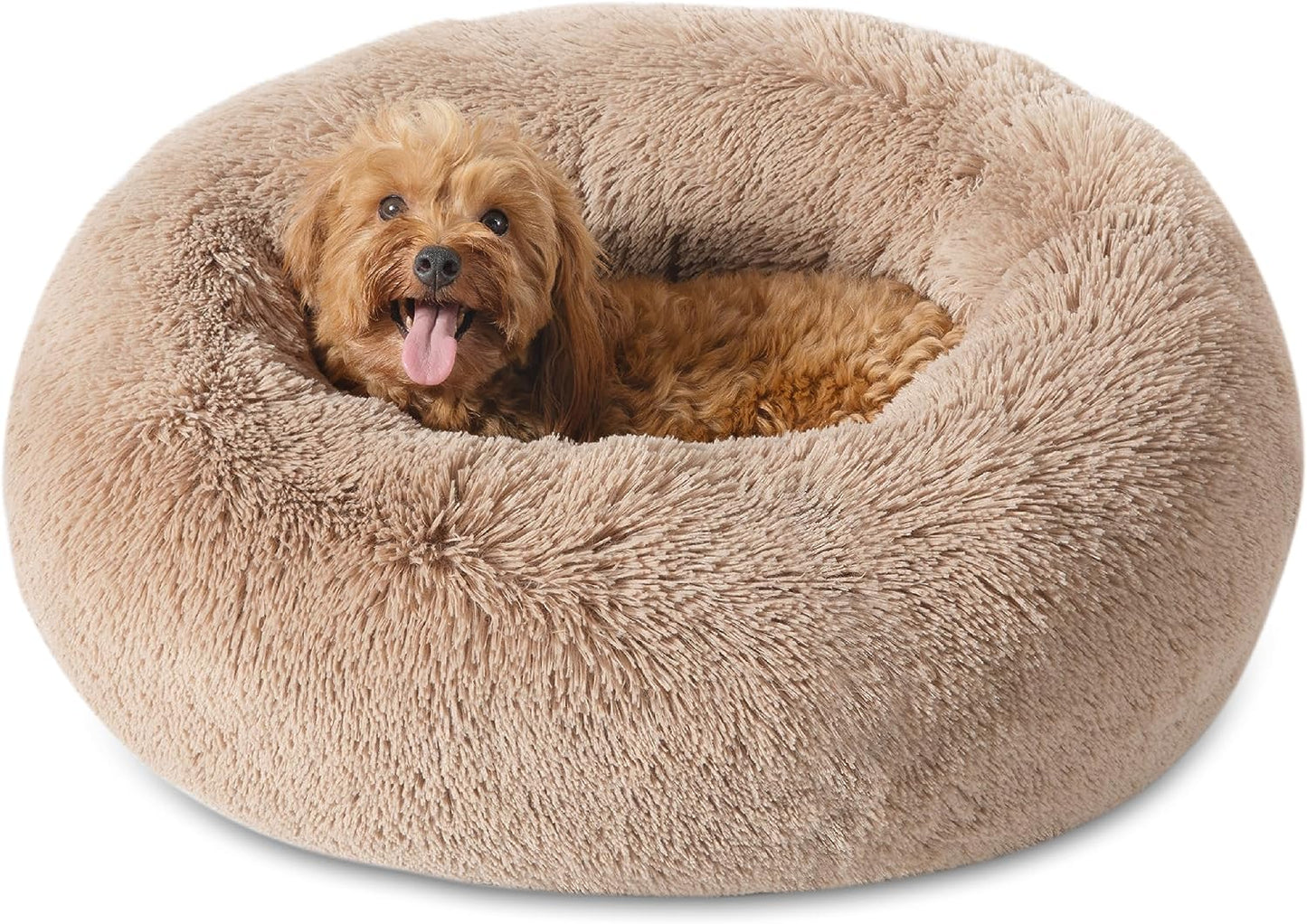 Luxurious Calming Cat Bed for Indoor Cats - 20-Inch Washable Plush Faux Fur Round Bed, Ideal for Pets Up to 15 lbs, Anti-Slip Design in Elegant Black