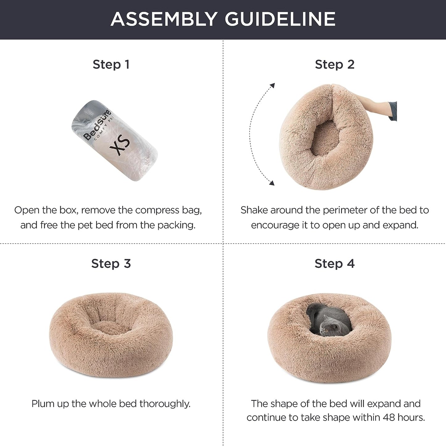 Luxurious Calming Cat Bed for Indoor Cats - 20-Inch Washable Plush Faux Fur Round Bed, Ideal for Pets Up to 15 lbs, Anti-Slip Design in Elegant Black