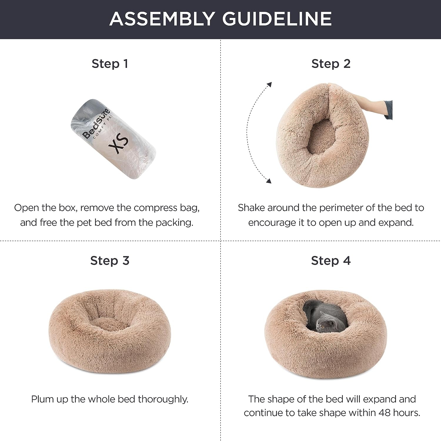 Luxurious Calming Cat Bed for Indoor Cats - 20-Inch Washable Plush Faux Fur Round Bed, Ideal for Pets Up to 15 lbs, Anti-Slip Design in Elegant Black