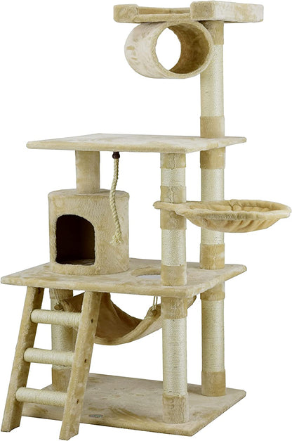 Classic Cat Tree, Faux Fur Finish, Sisal Rope Scratcher, 62"H, Beige