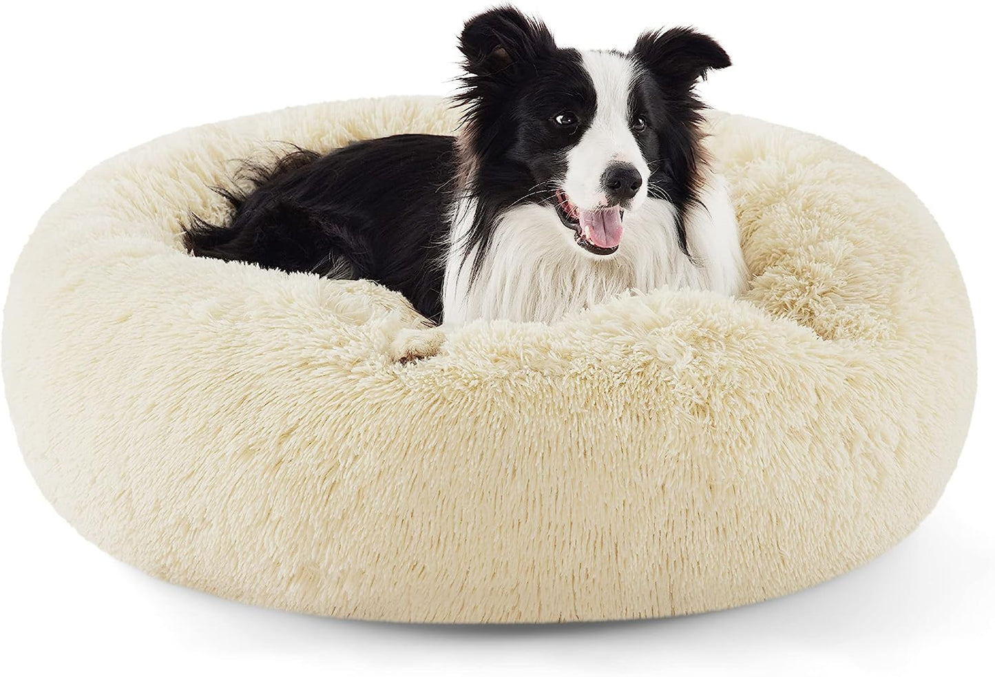 Luxurious Calming Cat Bed for Indoor Cats - 20-Inch Washable Plush Faux Fur Round Bed, Ideal for Pets Up to 15 lbs, Anti-Slip Design in Elegant Black