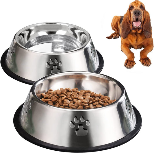 Stainless Steel Dog Bowls with Rubber Base - Medium and Large Pet Feeding and Water Bowls (XL - 51 oz)