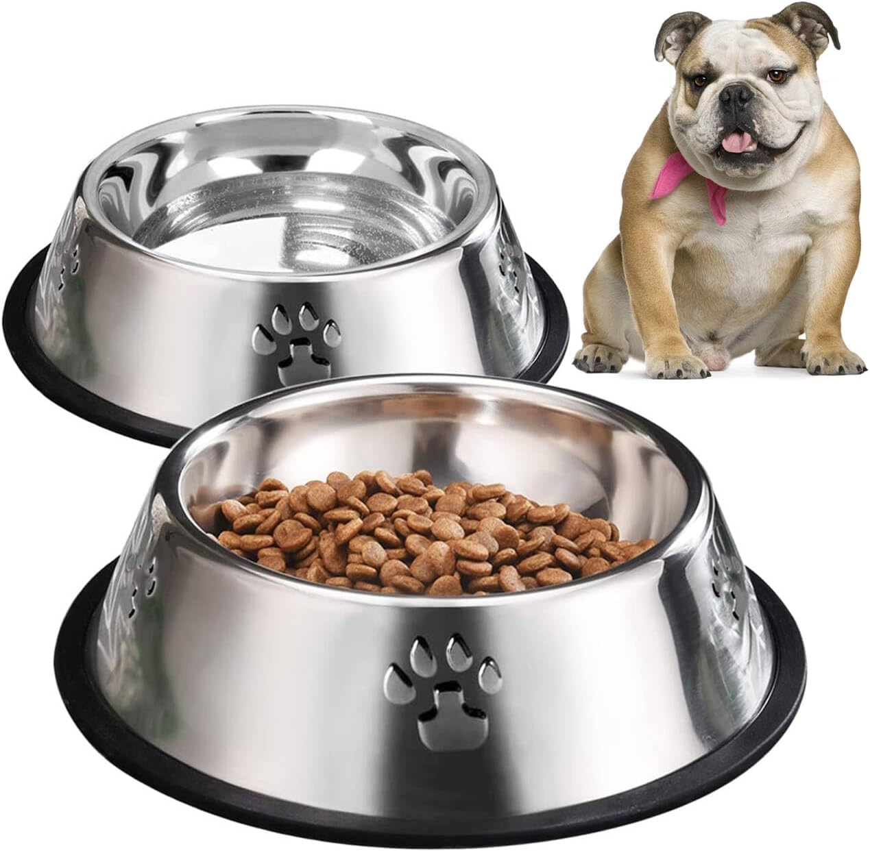 Stainless Steel Dog Bowls with Rubber Base - Medium and Large Pet Feeding and Water Bowls (XL - 51 oz)