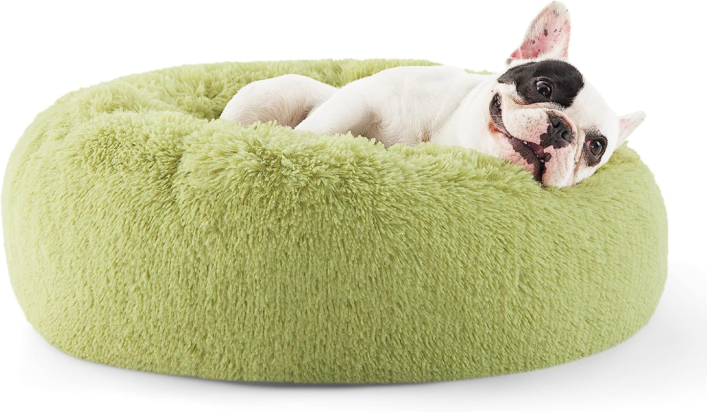 Luxurious Calming Cat Bed for Indoor Cats - 20-Inch Washable Plush Faux Fur Round Bed, Ideal for Pets Up to 15 lbs, Anti-Slip Design in Elegant Black