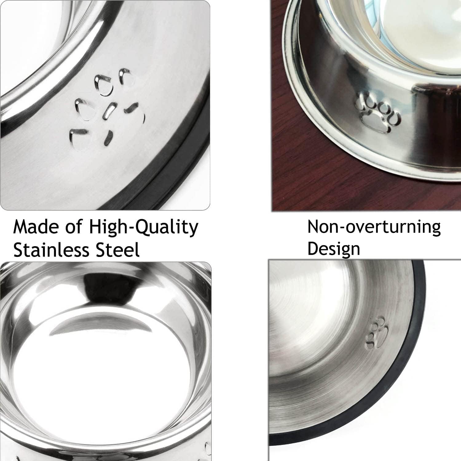 Stainless Steel Dog Bowls with Rubber Base - Medium and Large Pet Feeding and Water Bowls (XL - 51 oz)