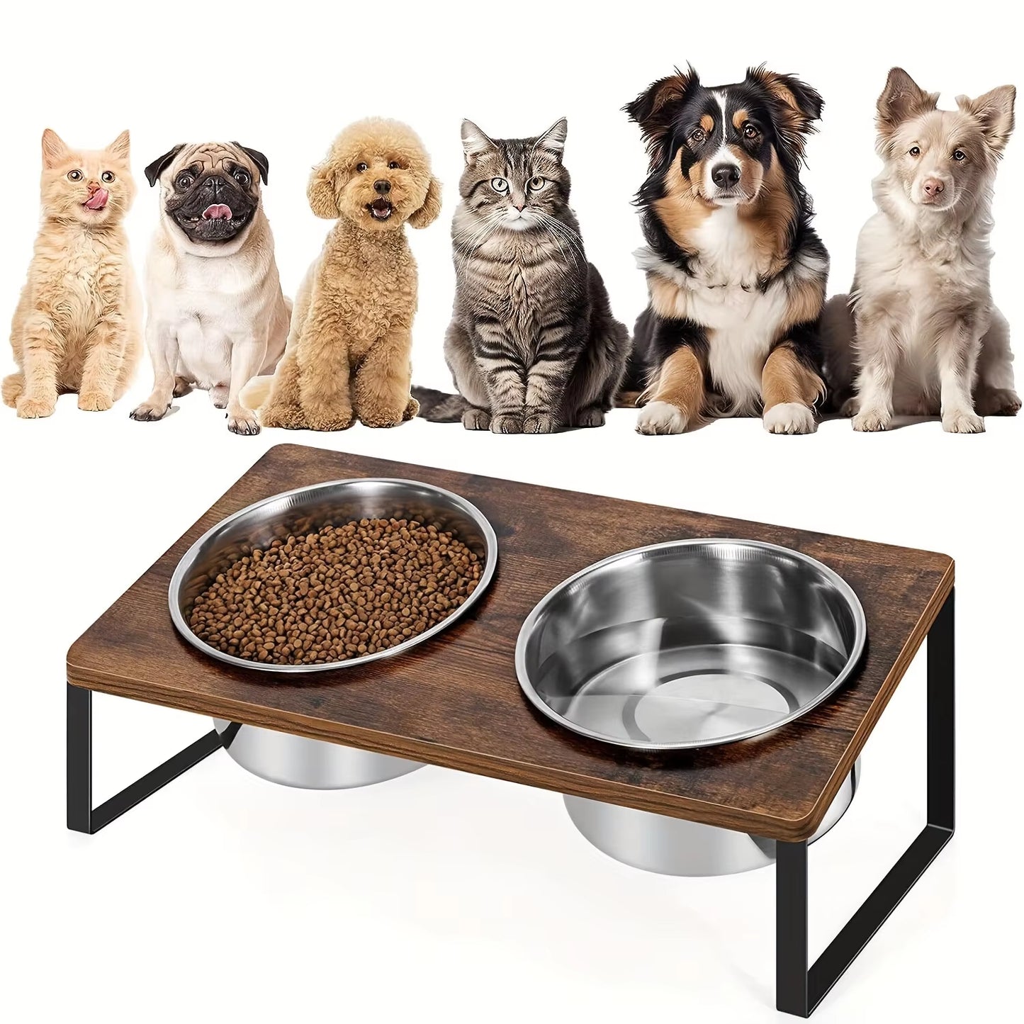 Elevated Dog Bowls Cat Bowls Raised Pet Feeder Cat Food & Water Diner Stand Set Stainless Steel Food Bowls Stand for Pet Dog Cat