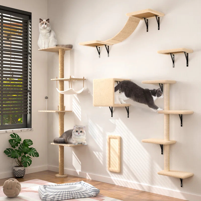 Damyanti Premium Wall-Mounted Cat Tree with 6-Tier Climbing Center and Accessories