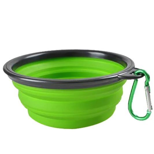 Portable and Versatile Folding Dog Food and Water Bowl for Outdoor Adventures with Carabiner Attachment