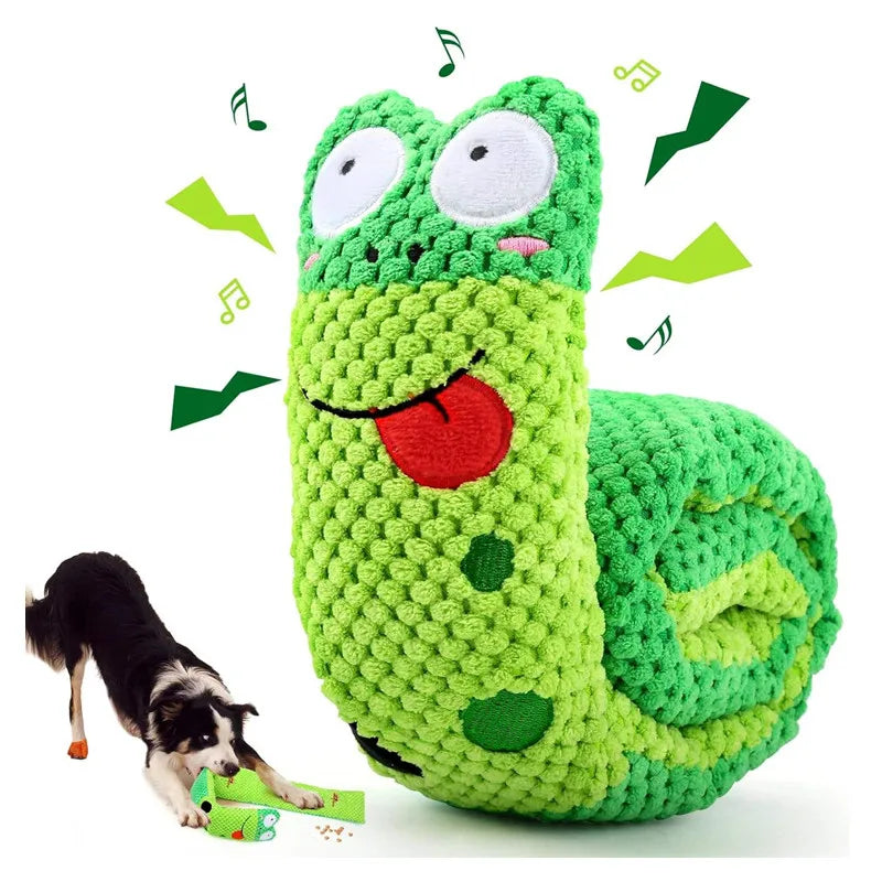 Interactive Dog Puzzle Feeder Toy - Durable Plush Snail Design with Sound Squeak for Resistant Puppies - Foldable Pet Supplies