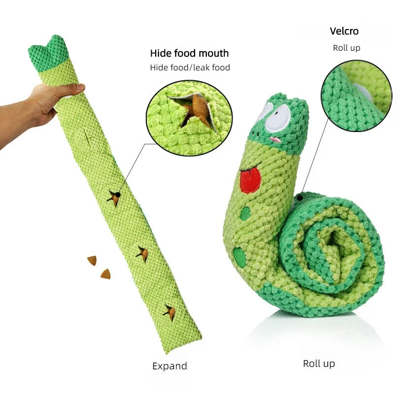 Interactive Dog Puzzle Feeder Toy - Durable Plush Snail Design with Sound Squeak for Resistant Puppies - Foldable Pet Supplies