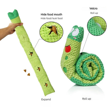 Interactive Dog Puzzle Feeder Toy - Durable Plush Snail Design with Sound Squeak for Resistant Puppies - Foldable Pet Supplies