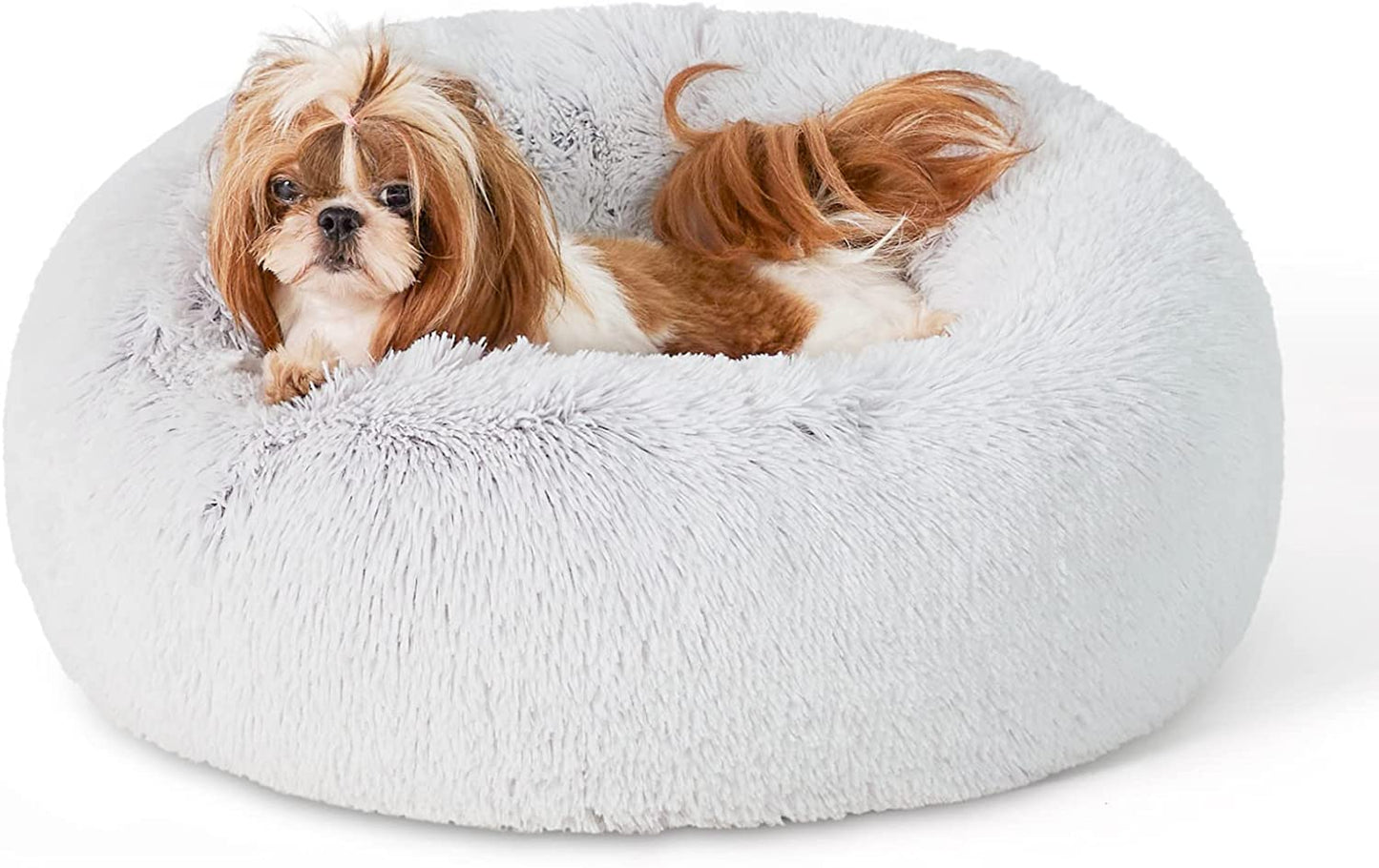 Luxurious Calming Cat Bed for Indoor Cats - 20-Inch Washable Plush Faux Fur Round Bed, Ideal for Pets Up to 15 lbs, Anti-Slip Design in Elegant Black