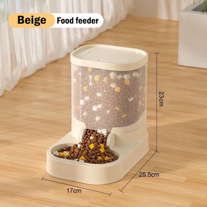 Dog Cat Double Bowls Automatic Cat Feeder and Water Dispenser, Pet Food and Water Feeder Bowls with Automatic Water Bottle for Small Large Dog Pets Puppy Kitten Rabbit (Beige)