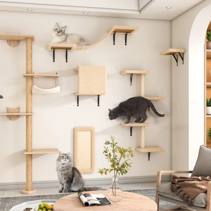 Damyanti Premium Wall-Mounted Cat Tree with 6-Tier Climbing Center and Accessories