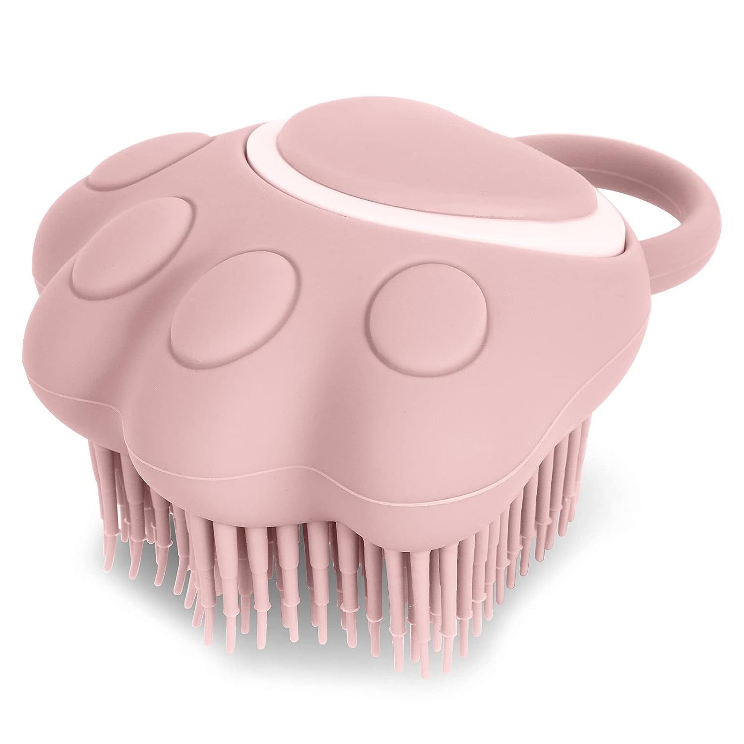 Silicone Rubber Pet Grooming Brush with Shampoo Dispenser - Soft Fur Cleaning Tool (Pink Paw Design)