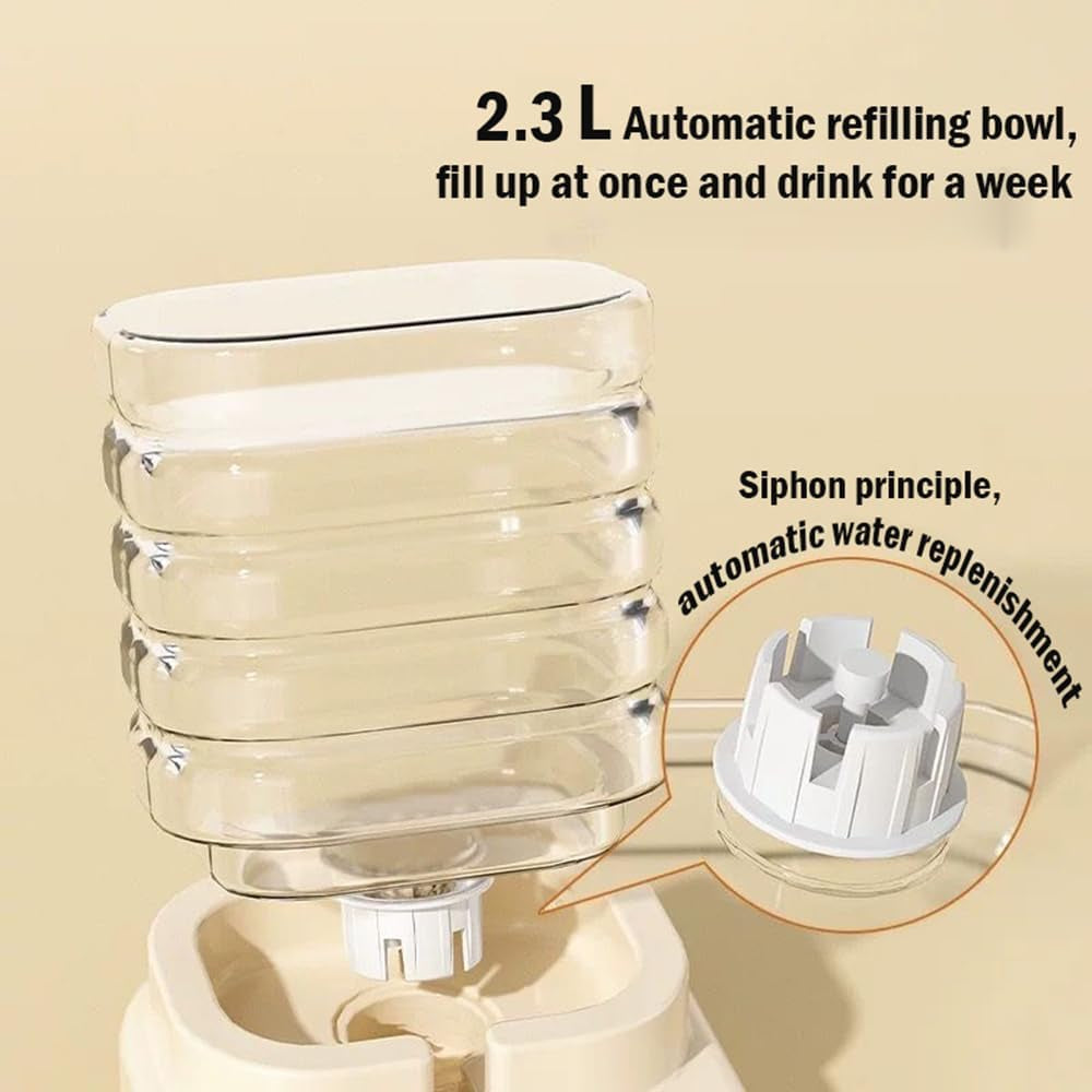 Dog Cat Double Bowls Automatic Cat Feeder and Water Dispenser, Pet Food and Water Feeder Bowls with Automatic Water Bottle for Small Large Dog Pets Puppy Kitten Rabbit (Beige)